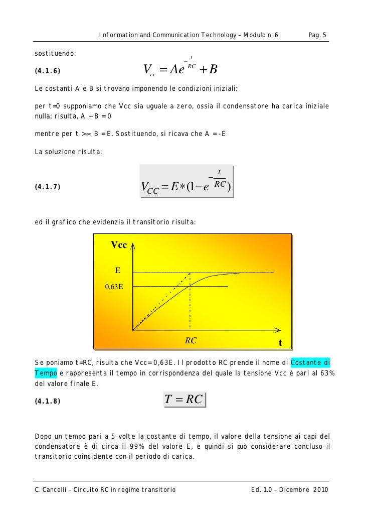 DI UN CONDENSATORE CIRCUITO RC SCARICA